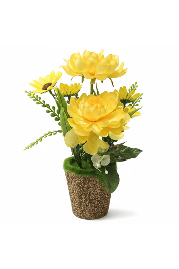 Zeem Yellow Artificial Flower Plant | Elegant Chalk Pot | 30 cm | Premium Silk Blooms