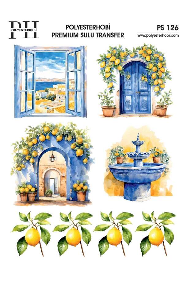 Premium Sulu Transfer 25X35 cm Houses and Lemon Patterned Ps 126