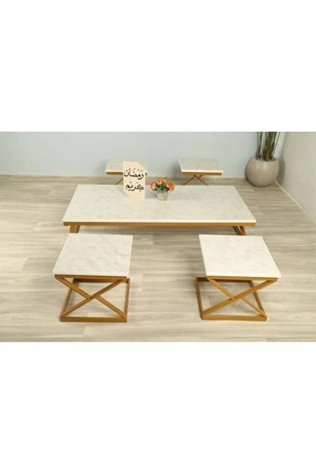 طقم طاولة خدمة 5 قطع سطح رخامي خشب mdf