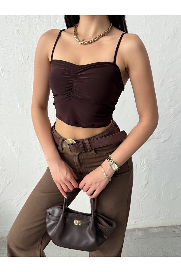 Women's Bitter Brown Strappy Sandy Crop Blouse