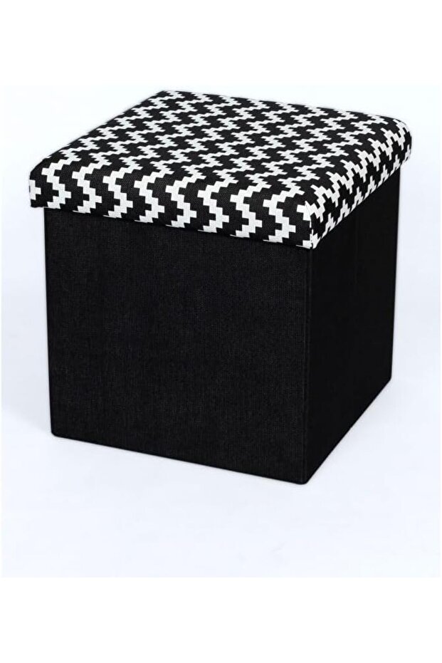 Zigger Folding Storage Ottoman | Multi-Functional Stool | Upholstered Footrest With Storage L38xW38xH37.5cm -Black