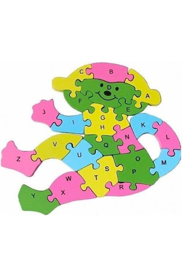 Wooden Educational Puzzle -Monkey- 26 Piece Alphabet Puzzle from a to Z