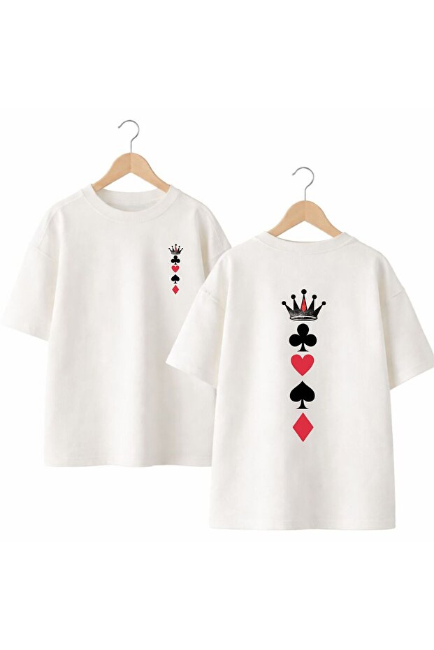 Crown Paper Printed on the Back and Front Chest, 100% Cotton Oversize Loose Regular Fit Crew Neck T-Shirt
