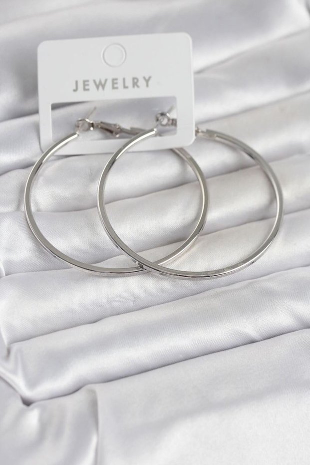 Silver Color Brass Cornered Edge Hoop 54 mm Women's Earrings