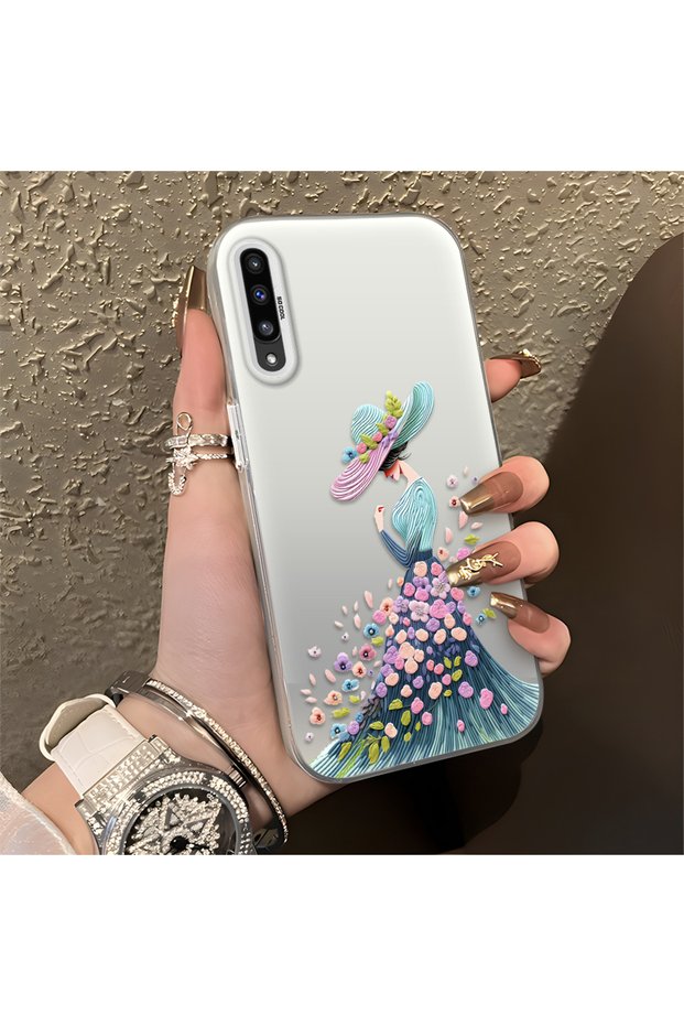 Samsung Galaxy A50 Compatible Silicone Edge Hard Back Case Couple Phone Cover Beautiful Girl Patterned