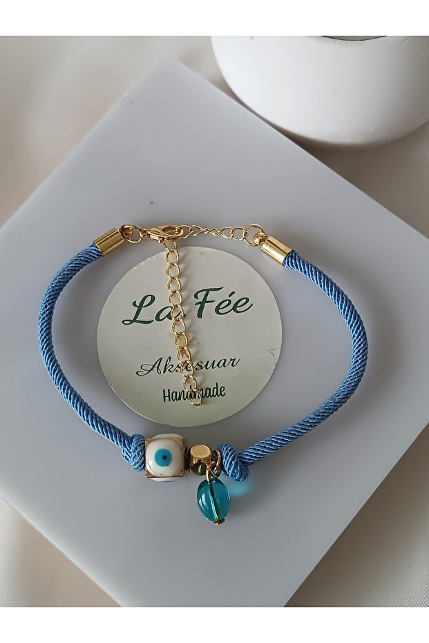 Blue Women's Bracelet Blue Glass Beads Evil Eye Cube Bracelet