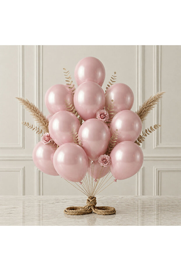 Baby Pink Color Latex Metallic Balloon (30 cm) - 12 Pieces