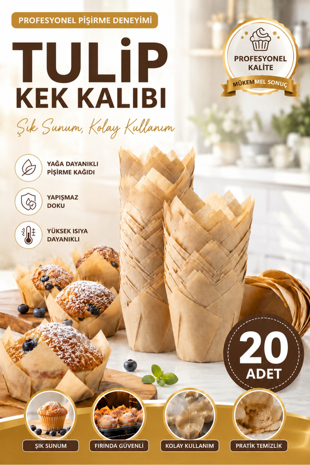 1 Piece 20 Pieces Tulip Model Tulip Cake Mold Oilproof Baking Paper Muffin Cupcake Mold Non-Stick