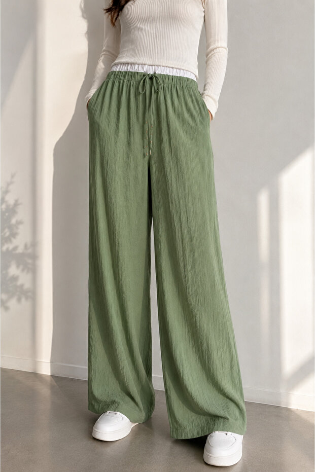 Women's Summer Crinkle Wide-Leg Loose-Fit Trousers with Pockets