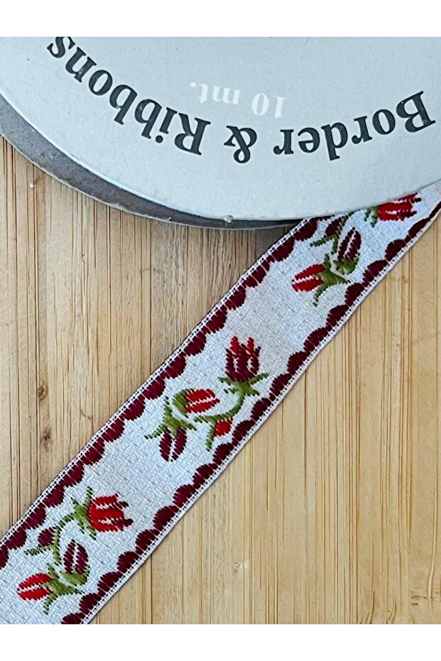 Decorative Ribbon with Red Flowers, Width 2 Cm, Length 5 Meters