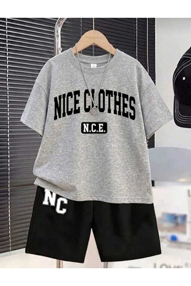 Summer Children's T-Shirt Shorts Unisex (Black Ni̇ceclothes N.C.E Print)