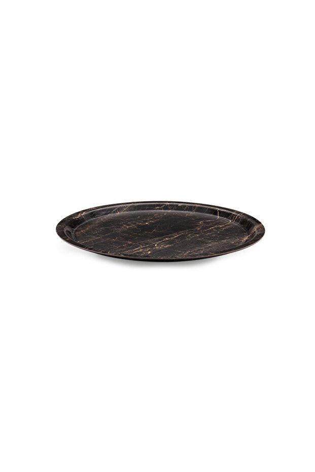 Laminated Wooden Round Plain Tray 2 Pieces 43 cm Ebony Patterned Tfy43Sam
