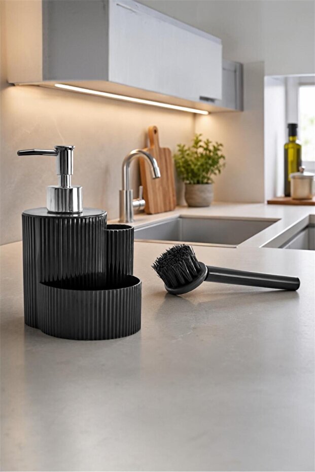 Countertop Liquid Soap Dispenser Stand Brush Set - Sponge Holder Organizer Detergent Dispenser Organizer