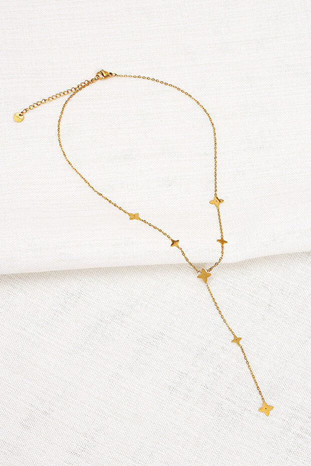 Gold Color Flower Model Y Necklace