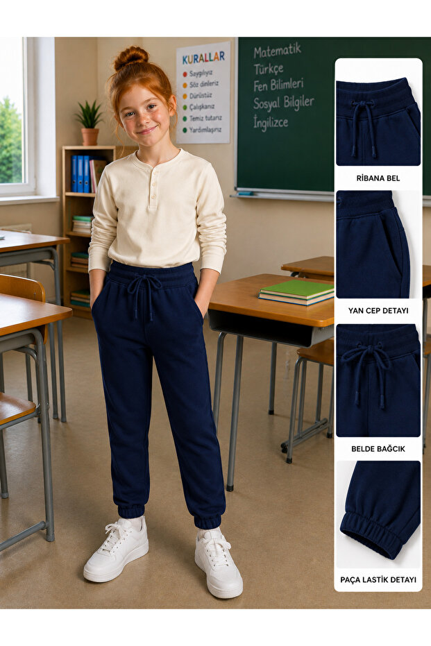 Combed Cotton Trousers with Elastic Cuffs for School and Everyday Use, Boys and Girls, Unisex