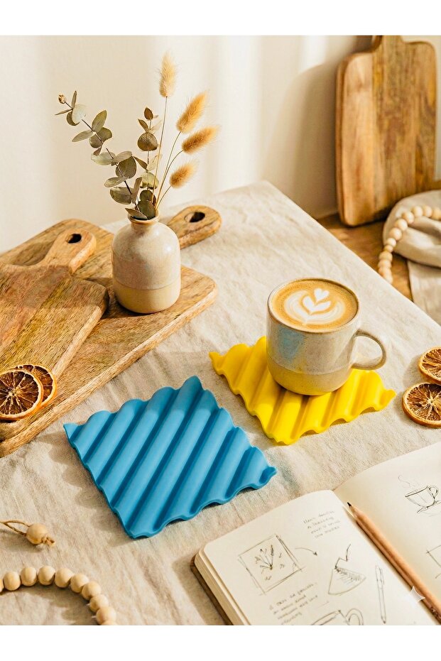 Set of 2 Aesthetic Wavy Coasters | Modern Pinterest Coasters | Coffee Corner Decor