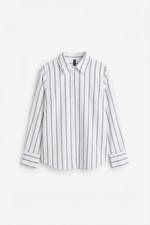 Ecru-Black-Covered Placket Shirt