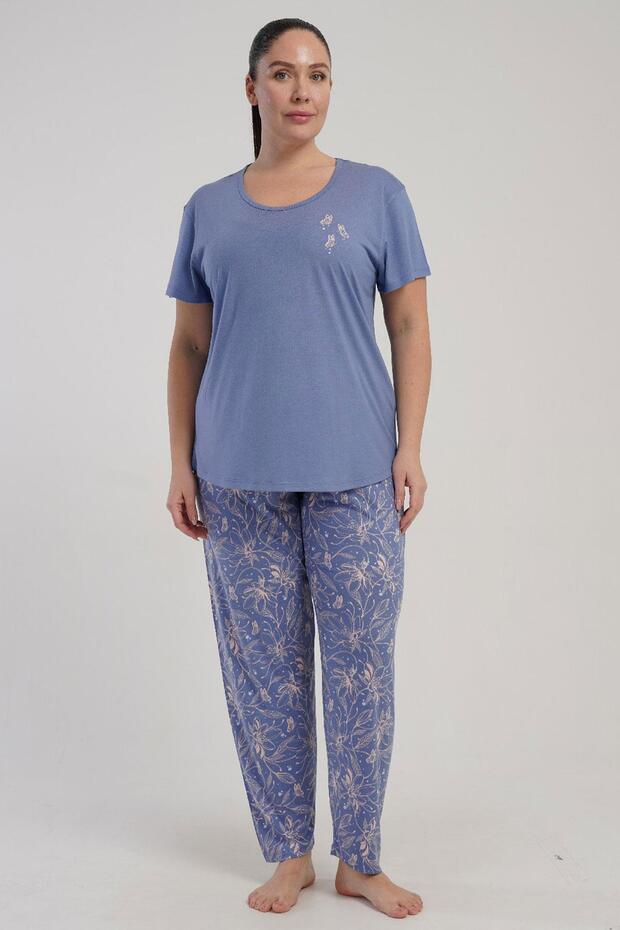 Women's Large Size Short-Sleeved Purple Pajamas Set Summer Home Wear C8T4N2215