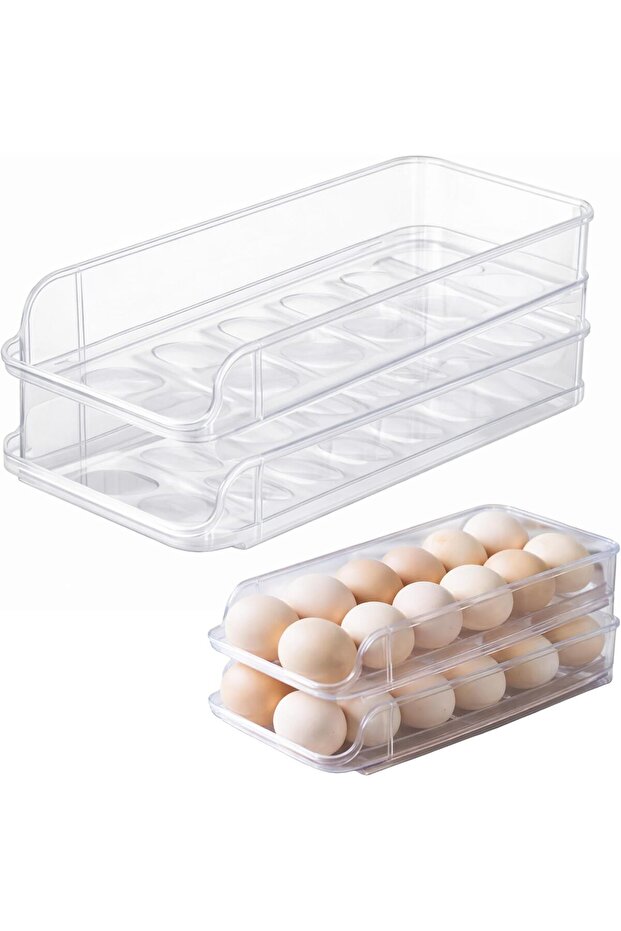 Egg Holder for Fridge, Automatic Rolling Egg Organizer, 2 Layer Stackable Egg Storage Container