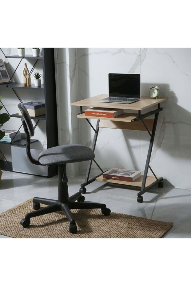 Anhalt Set Of 2 Of Desk And Study Chair |Computer Table|Wood and Metal L60xW48xH73cm-Light Oak/Grey
