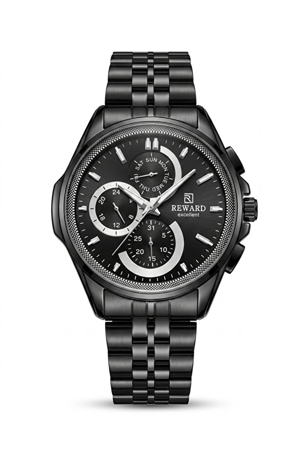 Men's Black Metal Cord Black Dial Functional Wristwatch 2 Years Warranty