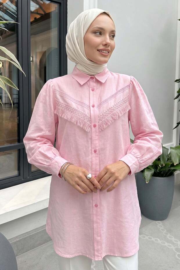Tassel Detailed Shirt 2109 - Pink