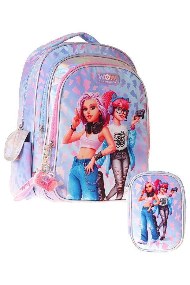 Cool Girl (Blue - Pink) Primary School School Bag and Pencil Case Set - Setwg-W6039C