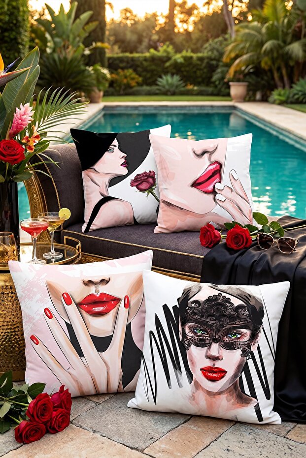 Mysterious Women's Patterned 4-Piece Throw Pillow Cover Set