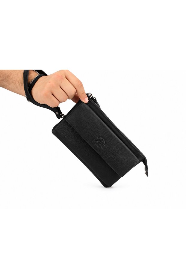 Men's Black Genuine Leather Multi-Compartment Portfolio Bag