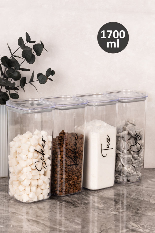 4-Piece Vacuum Lid 1700 ml Storage Container Acrylic Mica Tea Sugar Coffee Salt Storage Jar with Labels