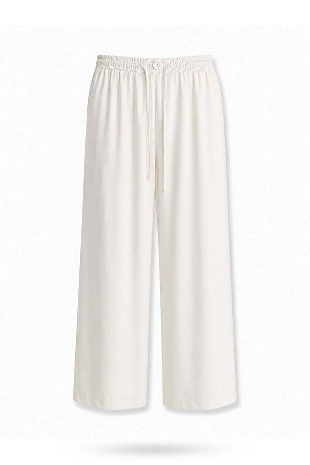 Ecru Elastic Waist Linen Blend Trousers 265208