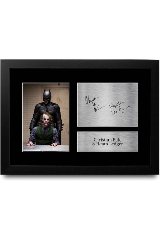 FR A4 Christian Bale & Heath Ledger The Dark Knight Joker Gifts Printed, Signed Autograph Picture For Movie Memorabilia Fans - A4 Framed