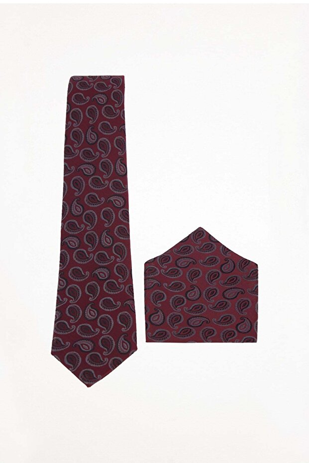 Men's burgundy paisley pattern classic tie and pocket square set