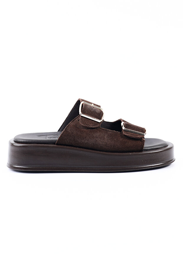 Genuine Leather Brown Suede Women's Slippers - Z601