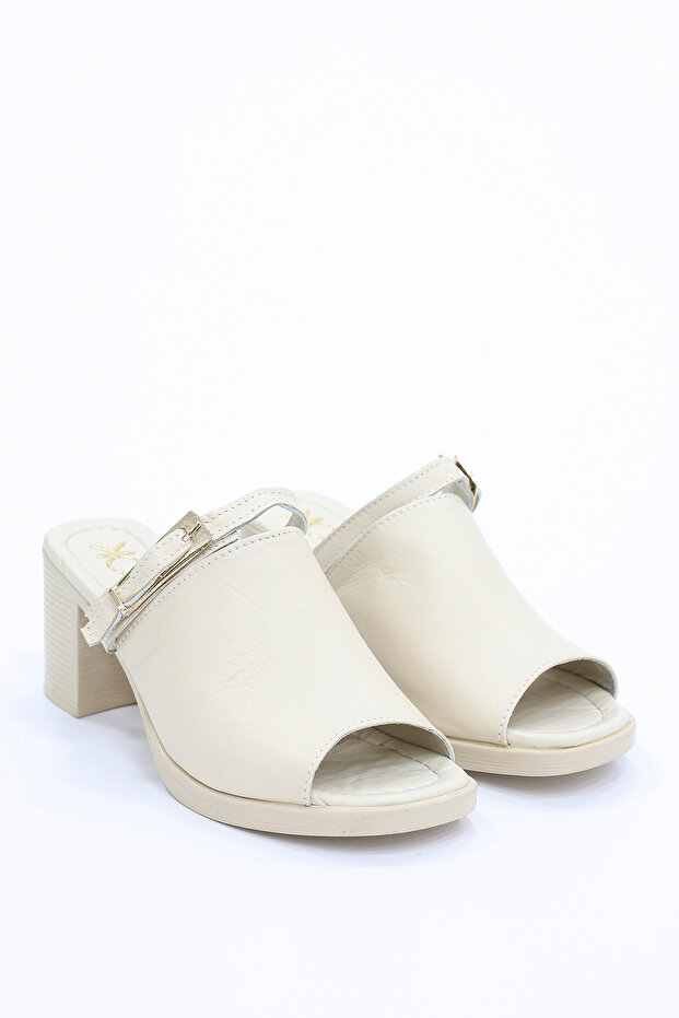 As102 Belt Detailed Thick Heeled Genuine Leather Slippers