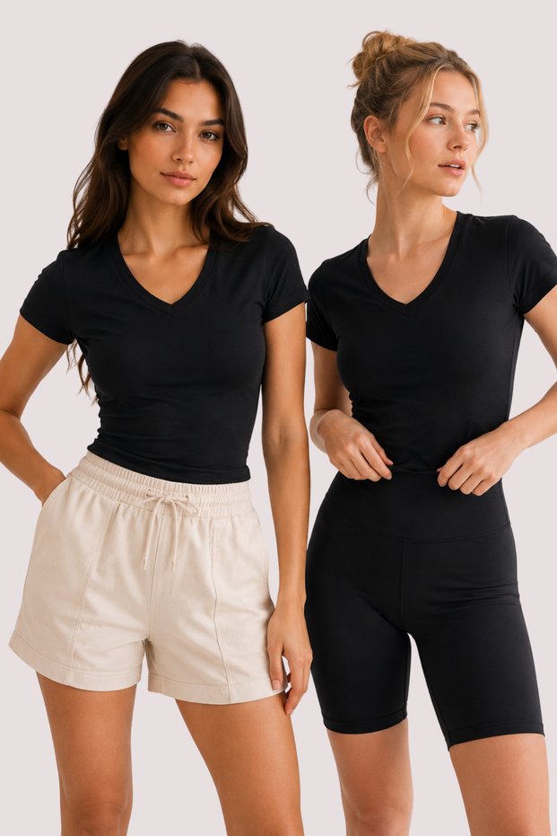 Women's 2-Piece V-Neck Cotton & Modal Short Sleeve Basic Stretch T-Shirt - 2-Pack Advantage Package