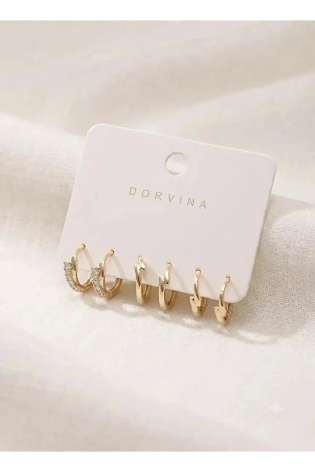 Brass Gold Color Botega Model 6-Piece Women's Earring Set
