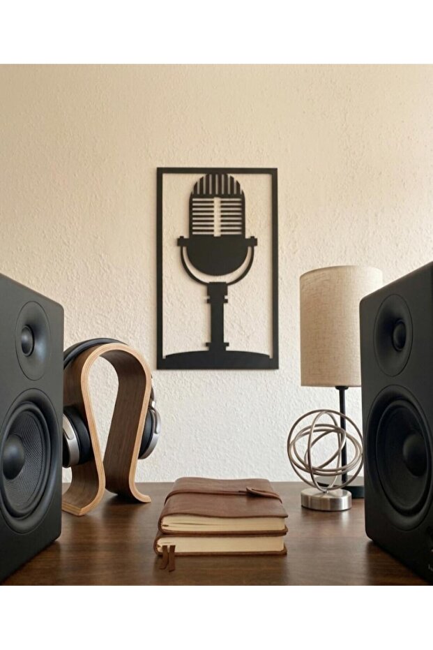 Retro Mikrofon Figürlü 6mm Kalın MDF Duvar Tablosu | Lazer Kesim Müzik Stüdyo Dekoru - 2