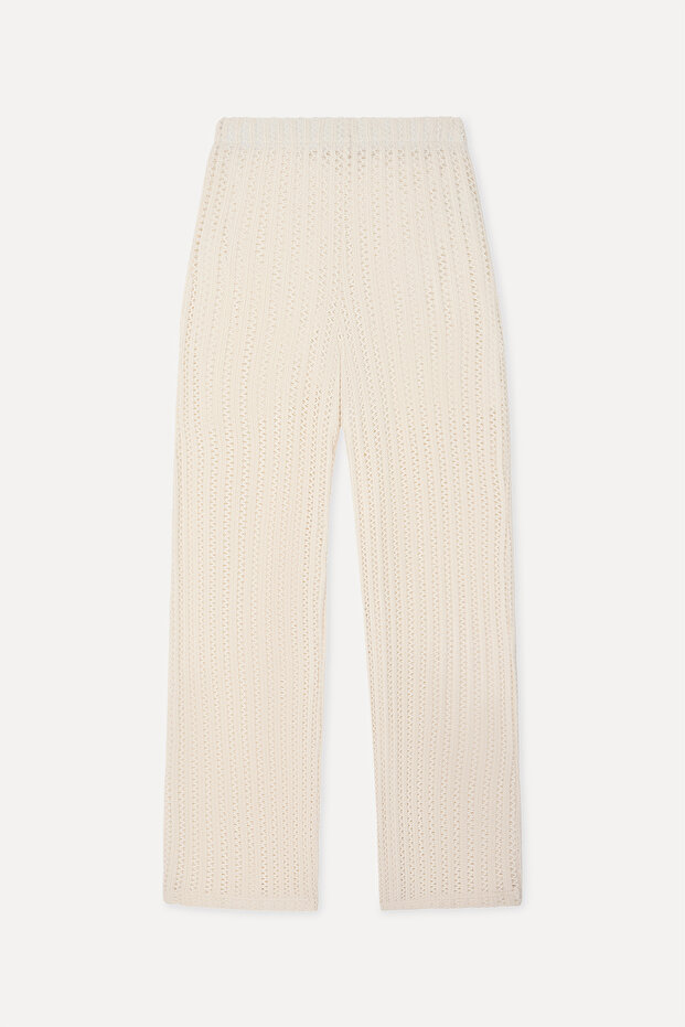Women's Off-White Jacquard Wide Leg Knitted Trousers