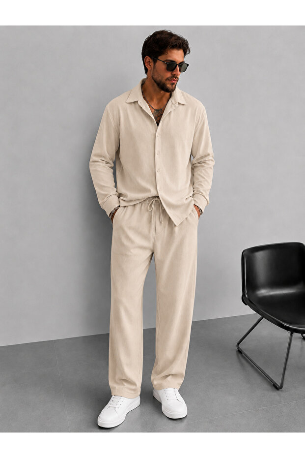 Men's Summer Ottoman Twill Fabric Baggy Pants-Shirt Set