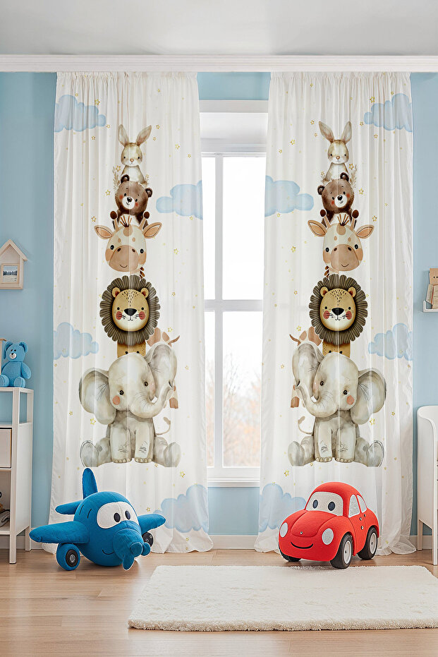 Little Friends Tower Patterned Children's Baby Room Background Curtain (Single Wing Pricing)