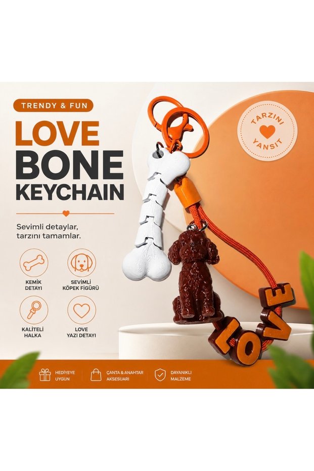 Love Bone Dog Figured Design Keychain