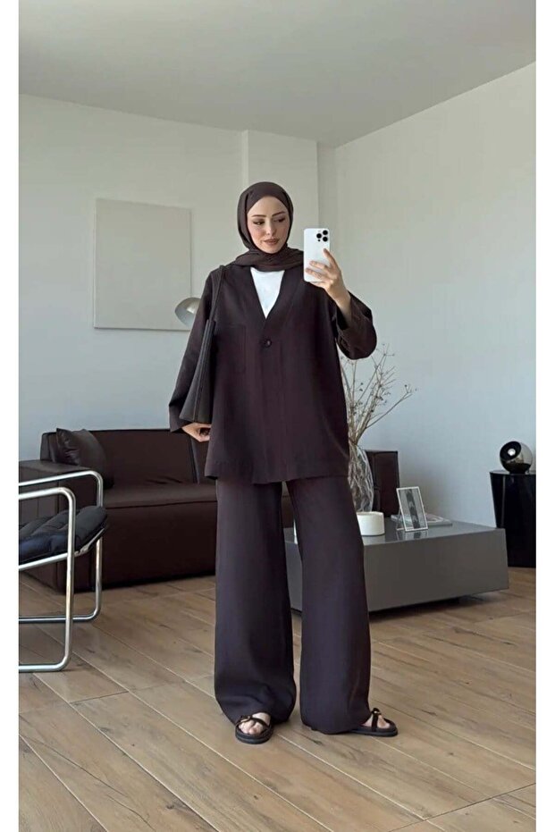 Women's Single Button Trouser Suit M61886 - Brown