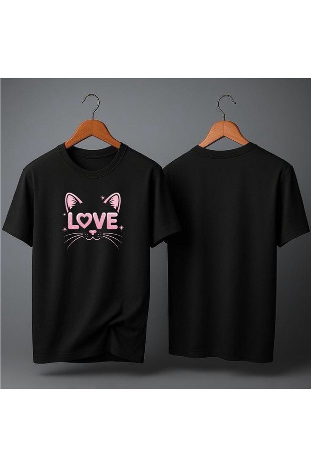 Love Cat Printed Oversized T-Shirt