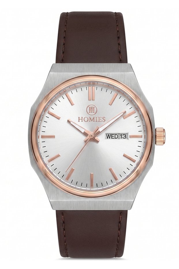 Men's Brown Leather Cord White Dial Calendar Wristwatch 2 Years Warranty