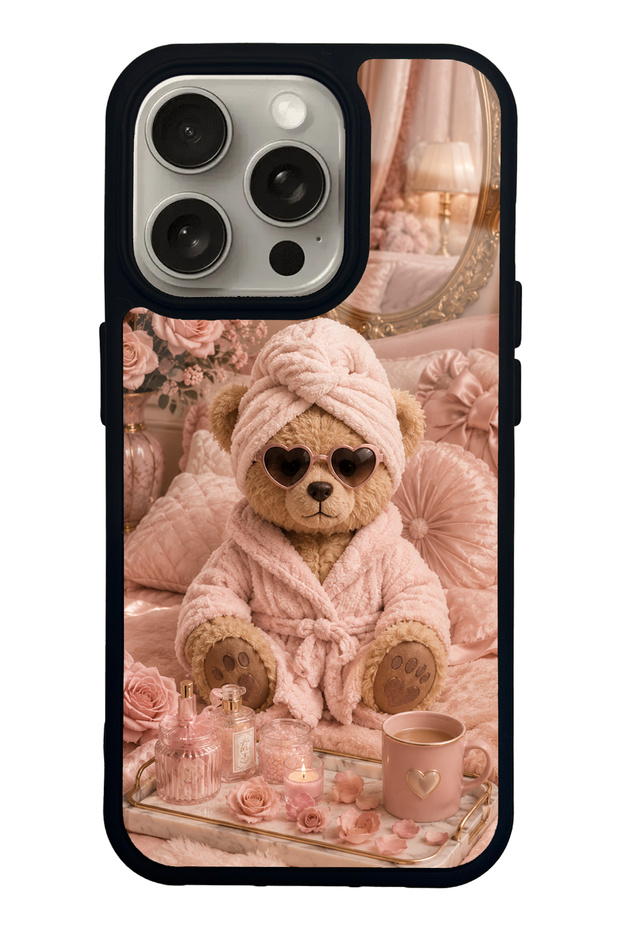 iPhone 15 Pro Pink Teddy Spa Design Glossy Phone Case