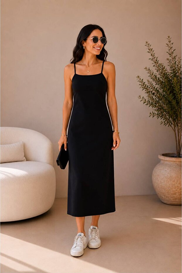 Crocheted Shoulder Straps Blouse Dress with Back Slit