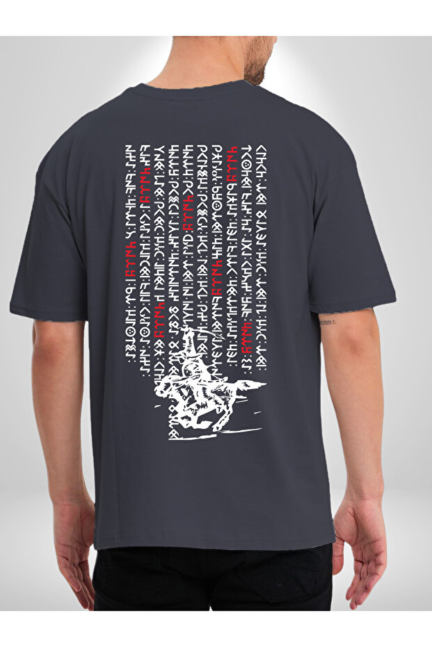Göktürk Letters Special Design T-Shirt Oversize Unisex 100% Cotton