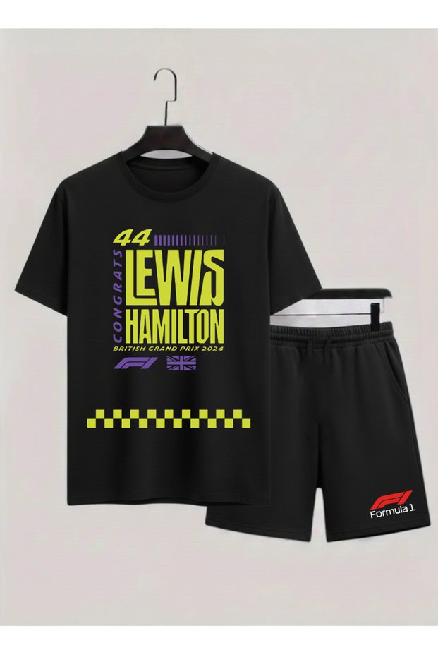 Lewis Hamilton Printed 100% Cotton Crewneck Kids T-Shirt-Shorts F1 Dual Set