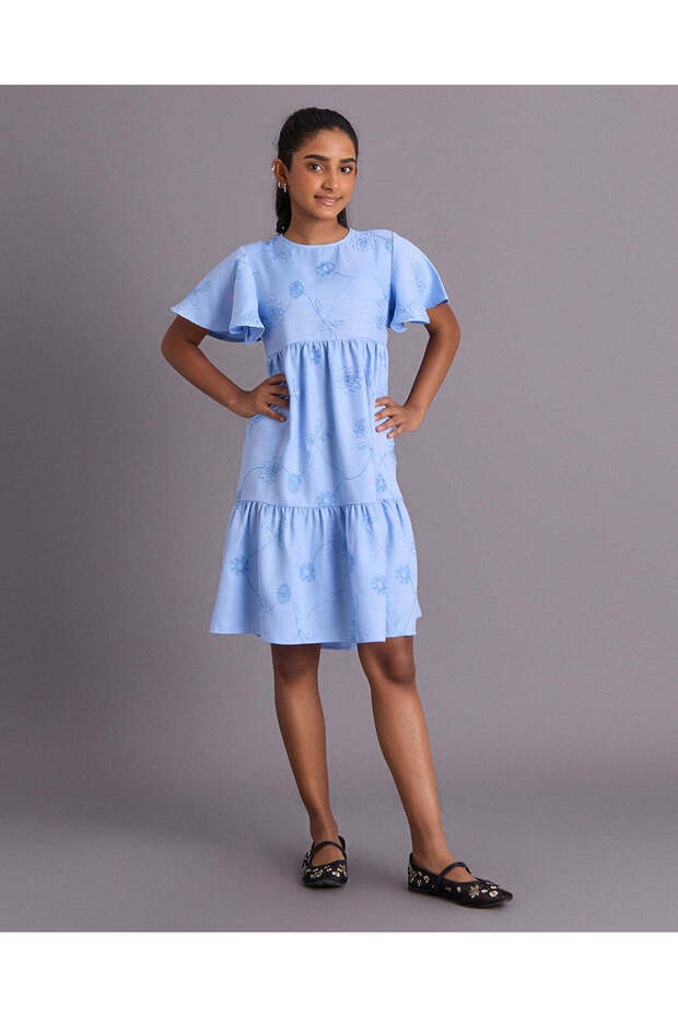 Senior Girls Blue Embroidered Dress